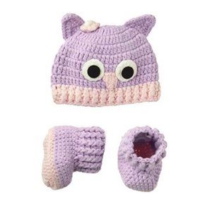 Quiltex Sweet Owl Crochet Hat & Booties Socks Box Set Size 0-6 Months NWT